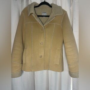 Vintage Old Navy Beige Sherpa Lined Raw Hem Button Jacket Barn Coat Size L